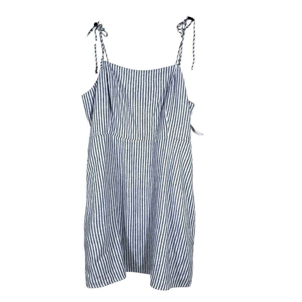 NWT Old Navy Sleeveless Cami Tie Straps Stripe Dress Fit & Flare Linen Blend XXL